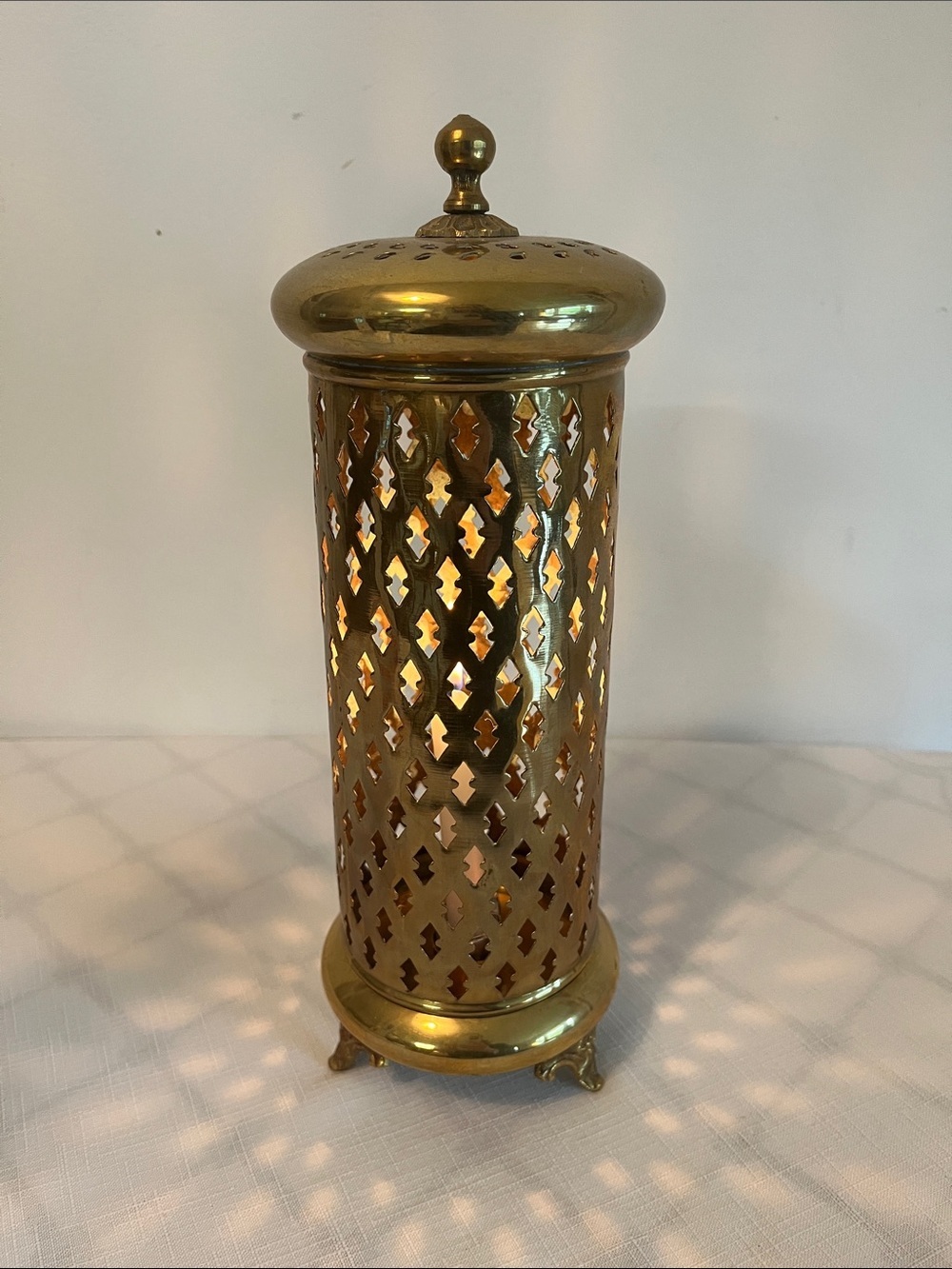 Vintage Brass Lattice Decorative Lantern
Candle holder
Rare Unique